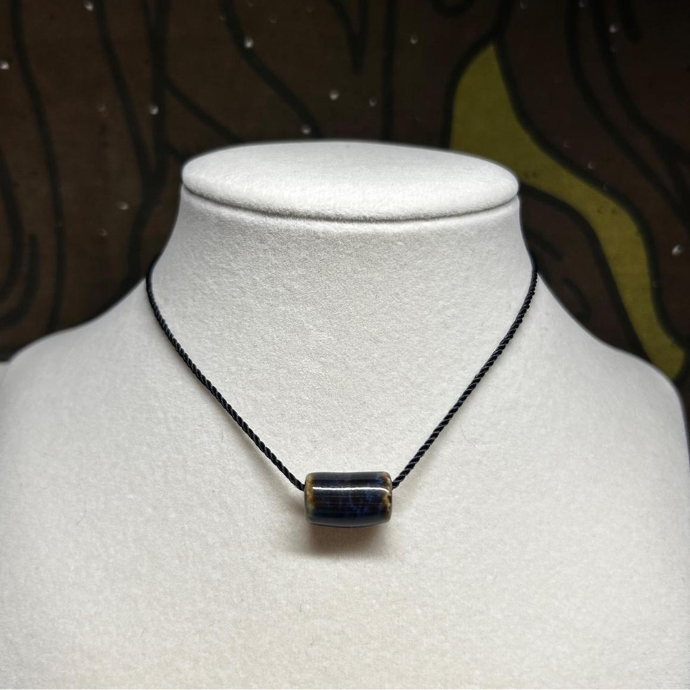 Ceramic blue boho dainty cord adjustable porcelain chic indie necklace cord
